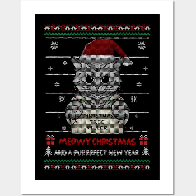 Meowy Christmas - cat funny tshirt Wall Art by Kuchisabishii